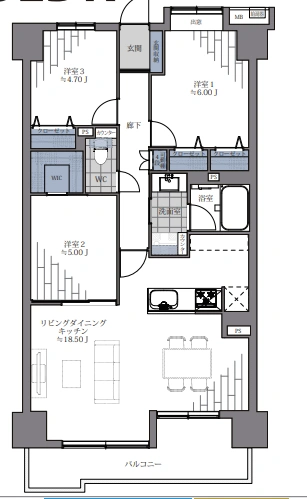 アルファグランデ一之江 1303号室の物件図面 1